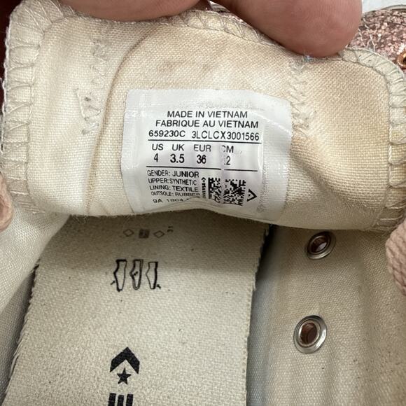 Converse All Star Rose Gold Glitter Low Top Shoes Size 4 Juniors 659230C - Picture 9 of 12